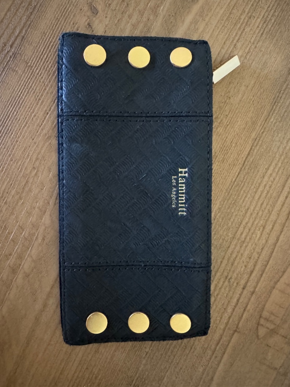 Hammitt 110 North Wallet Black Chevron Embossed Leather Gold Studs Red Zip